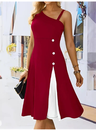 Kadın Tek Omuzu şerit Detaylı Kolsuz Yandan Düğme Detaylı Viskon Elbise