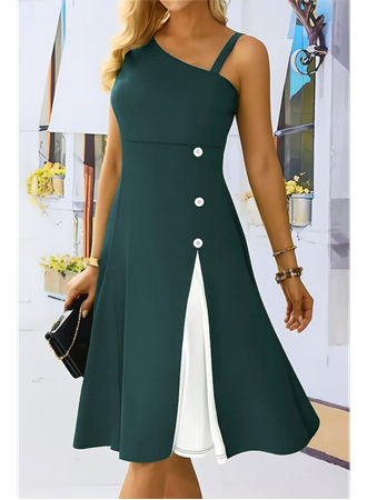 Kadın Tek Omuzu şerit Detaylı Kolsuz Yandan Düğme Detaylı Viskon Elbise