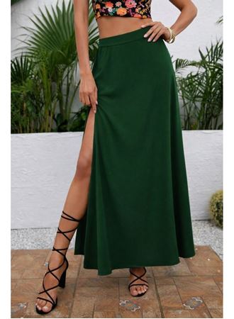 Kadın Yüksek Bel Yandan Yırtmaçlı Uzun Sandy Etek