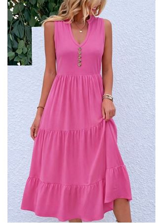 Kadın Askılı V Yakalı önden Düğmeli Midi Viskon Elbise