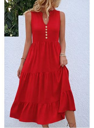 Kadın Askılı V Yakalı önden Düğmeli Midi Viskon Elbise