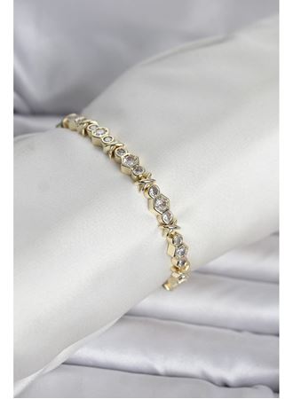 Pirinç Gold Renk Petek Model Zirkon Taşlı Kadın Bileklik