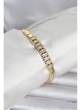Pirinç Gold Renk Zirkon Taşlı Kadın Bileklik