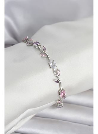 Pirinç Gümüş Renk Çiçek Sarmaşık Model Kadın Bileklik