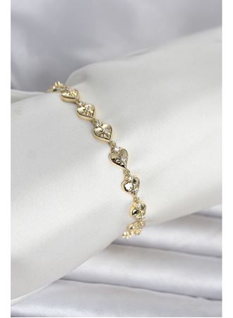 Pirinç Gold Renk Kalpli Kutup Yıldızı İşleme Kadın Bileklik