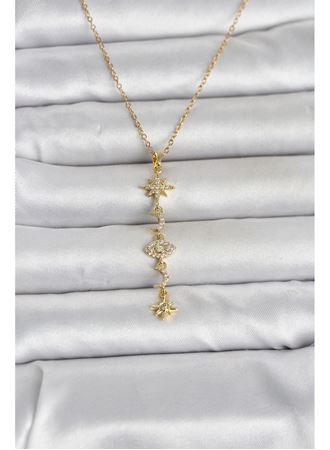 316L Çelik Gold Renk Kutup Yıldızı Y Model Zirkon Taşlı Kadın Kolye