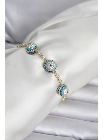 Pirinç Gold Renk Nazarlı Model Zirkon Taşlı Kadın Bileklik