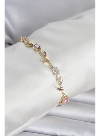 Pirinç Gold Renk Çiçek Sarmaşık Model Kadın Bileklik