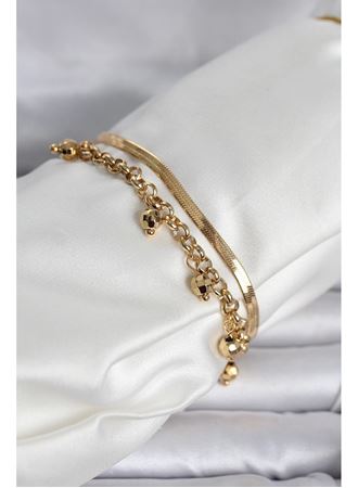 316L Çelik Gold Renk Dorika ve İtalyan Zincirli Model Kadın Bileklik