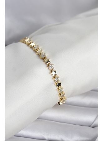 Pirinç Gold Renk Zirkon Taşlı Yıldız Model Kadın Bileklik