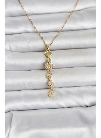 316L Çelik Gold Renk Deniz Temalı Y Model Zirkon Taşlı Kadın Kolye