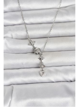 316L Çelik Gümüş Renk Zirkon Taşlı Y Kadın Kolye