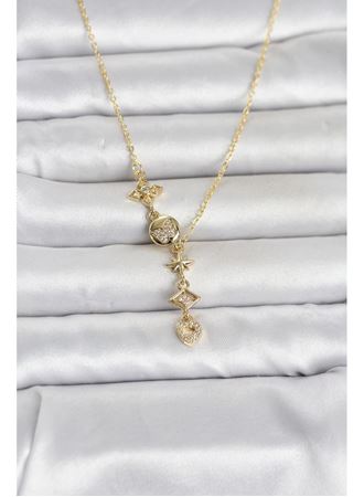 316L Çelik Gold Renk Zirkon Taşlı Y Kadın Kolye