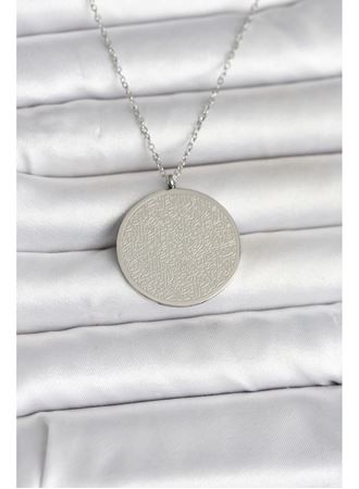 316L Çelik Gümüş Renk Ayetel Kürsi ve Allah Yazılı Kolye