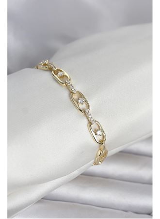 Pirinç Gold Renk Zirkon Taşlı Kadın Bileklik
