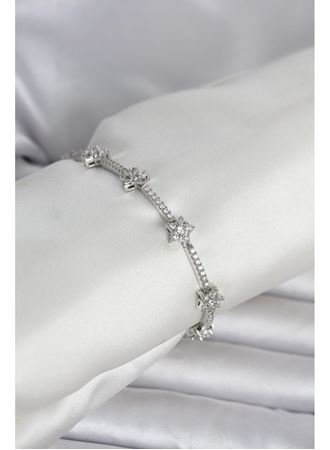 Pirinç Gümüş Renk Zirkon Taşlı Yıldız Model Kadın Bileklik