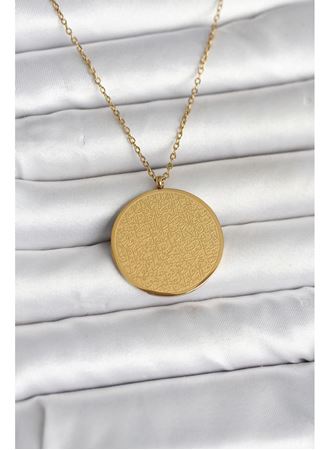 316L Çelik Gold Renk Ayetel Kürsi ve Allah Yazılı Kolye