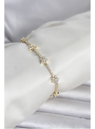 Pirinç Gold Renk Zirkon Taşlı Yıldız Model Kadın Bileklik