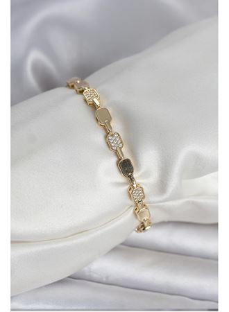 Pirinç Zirkon Taşlı Gold Renk Kadın Bileklik