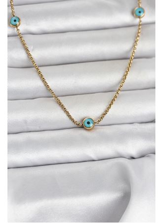 316L Çelik Gold Renk Nazarlı Model Kadın Kolye