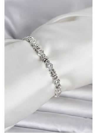 Pirinç Gümüş Renk Petek Model Zirkon Taşlı Kadın Bileklik