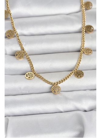 316L Çelik Gold Renk Yaşam Ağacı Model Kadın Kolye