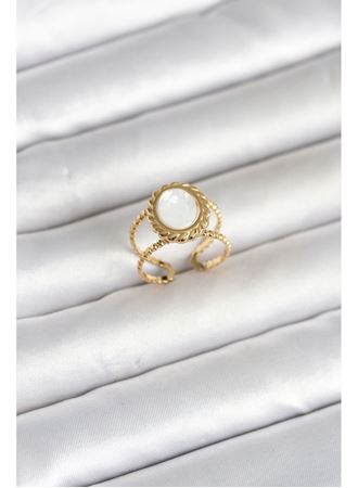 316L Çelik Gold Renk Sedefli Vintage Kadın Yüzük
