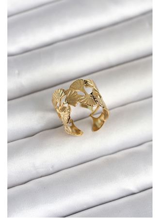 316L Çelik Gold Renk Yelpaze Model Kadın Yüzük