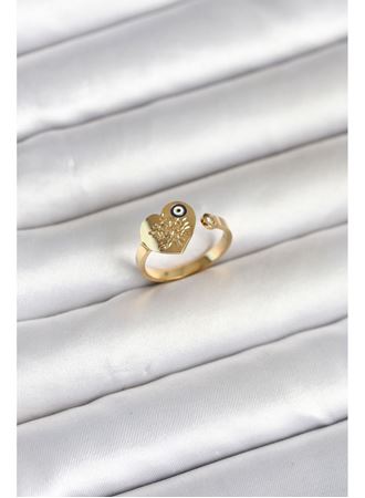 316L Çelik Gold Renk Nazar Detaylı Kalp Model Kadın Yüzük