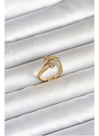 316L Çelik Gold Renk Zirkon Taşlı Kalp Model Kadın Yüzük