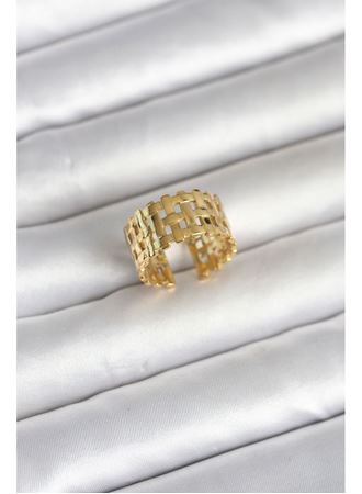316L Çelik Gold Renk Hasır Model Kadın Yüzük