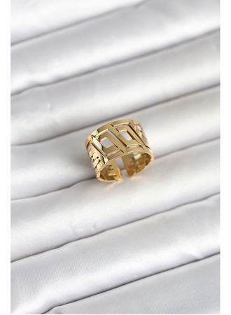 316L Çelik Gold Renk Geometrik Model Kadın Yüzük