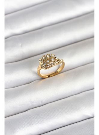 316L Çelik Gold Renk Zirkon Taşlı Kalp Model Kadın Yüzük