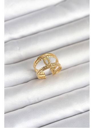 316L Çelik Gold Renk Burgu Düğüm Model Kadın Yüzük