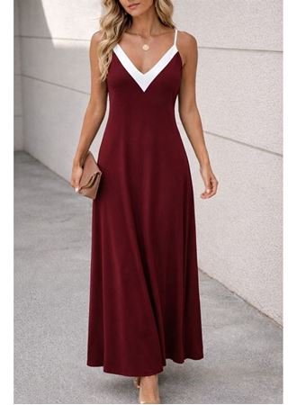 Kadın Ip Askılı Keskin V Yakalı Uzun Viskon Elbise