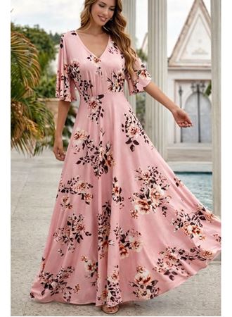 Kadın Kısa Kollu V Yakalı Desenli Süprem Elbise