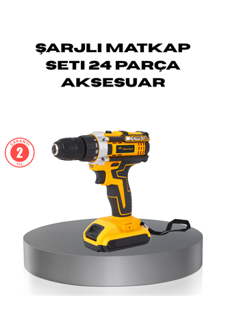 Çift Bataryalı Darbeli Şarjlı Matkap Seti – Metal Dişli, 24 Parça Aksesuar ve LED Işıklı