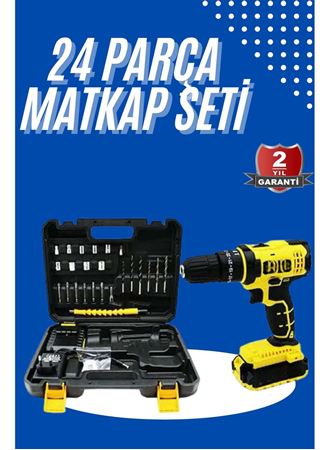 Metal Şanzıman Çift Akülü Bakır Sargı 24 Parça Led Aydınlatmalı Matkap Seti