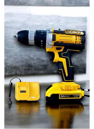 Çift Bataryalı Metal Dişli Darbeli Şarjlı Matkap Seti 24W Güç ve 24 Parça Aksesuar