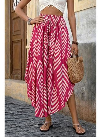 Kadın Yüksek Bel Beli Lastikli Bağcıklı Yanlardan Açık Uzun Süprem Etek