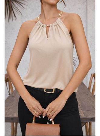 Kadın Omuzlardan Açık Zincir Halka Detaylı Sandy Bluz
