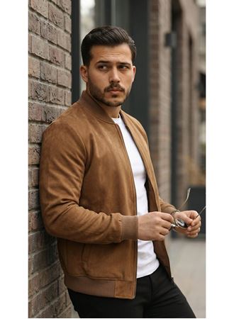 Erkek önden Fermuarlı Içi Astarlı Süet Ceket