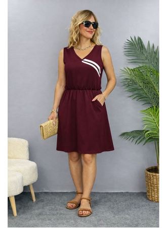 Kadın Askılı V Yakalı Beli Büzgülü Kısa Viskon Iki Iplik Elbise