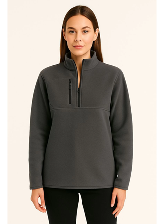 Polar Kazak – Dik Yaka, Yarım Fermuarlı, Fermuarlı Göğüs Cepli, Siyah Biyeli, Kışlık Rahat Regular Fit Günlük Model - Füme