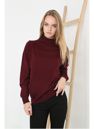 Yarım Boğaz Triko Kazak Yumuşak Dokulu Pamuklu Ince Dokuma, Uzun Kollu Rahat Regular Kalıp - Bordo