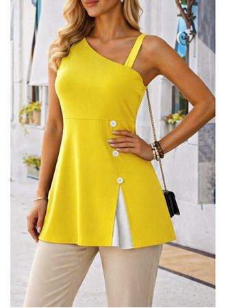 Kadın Tek Omuzdan Askılı şerit Detaylı Düğmeli Viskon Bluz