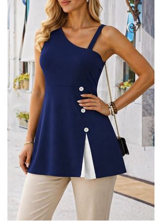 Kadın Tek Omuzdan Askılı şerit Detaylı Düğmeli Viskon Bluz