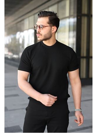 Erkek Bisiklet Yaka Petek Dokulu Kısa Kollu Triko Tişört