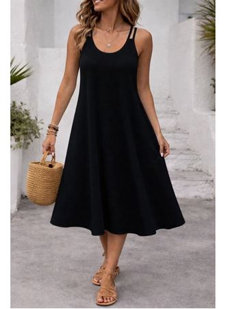 Kadın Askılı Yuvarlak Yakalı Kiloş Uzun Viskon Elbise