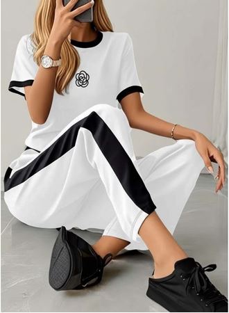 Kadın Kısa Kollu Bisiklet Yaka Viskon Iki Iplik Bluz Ve Pantolon Ikili Takım